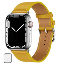 NUBASE 애플워치 8 호환 싱글투어 가죽 레더 밴드 스트랩 + 필름 1P 세트, 감귤