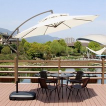 간편설치 이중 테라스용 초대형 파라솔받침세트 조립식 편의점 정원 마당 개인용 피크닉, 1개, 이중지붕 원형폴딩파라솔(아이보리)+파라솔전용받침물통