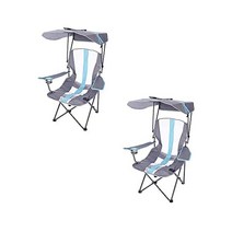 Kelsyus 프리미엄 휴대용 캠핑 접이식 야외 잔디 의자 50개 이상의 UPF 캐노피 컵 홀더 및 운반용 스트랩 포함 스포츠 해변 호수 블루 그레이(2팩)