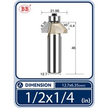 드라이월커터 베벨 모따기 라우터 비트 베어링 45도 플러시 트리밍 테이퍼 목공 diy, [09] 1-2x1-4(45deg), 09 1-2x1-4(45deg)