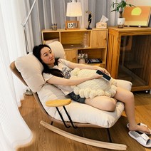 라탄 흔들의자 레저 체어 감성 엔틱 야외 싱글 발코니 북유럽 1인용, 천국체험 5단 조절 흔들의자