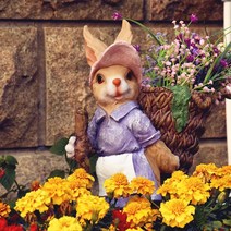 잔디밭구미기 토끼인형 수레장식 화분받침대 홈스테이조경, 후드와 바구니가 있는 토끼_큰