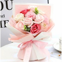[ 장미 카네이션 꽃다발 ] 아르띠콜로 장미 비누꽃다발 10대 20대 30대 여자 생일선물 미니 조화 꽃다발 산소 조화 꽃다발 기념일 100일 선물 졸업 선물, 핑크 플로럴
