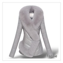 티피 겨울 새로운 PU 가죽 재킷 두꺼운 여성 모조 여우 모피 칼라 짧은 슬림핏 인조 모피 접합 코트