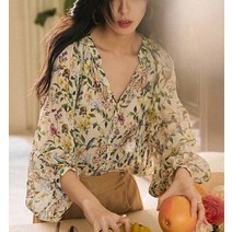 드레스허그 리비언 플라워 쉬폰 블라우스