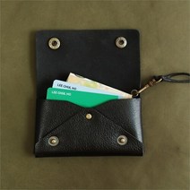 셀러허브(잡화) 수제 가죽 직사각 목걸이 카드지갑 시크블랙