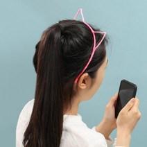 꼬리별 반짝이 (헤어슈슈) 귀 고양이 머리띠 핑크 헤어밴드 생활잡화