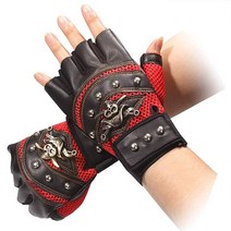 클래식 바이크 오토바이 라이더 장갑 인공 가죽 리벳 해적 해골 펑크 반 손가락 타기 야외 스포츠 용 남성 285, 빨간색