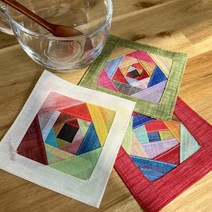 하마공방 전통 모시 조각보 컵받침, 주황색