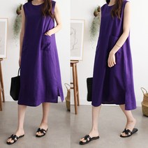 하늘바라기 여성용 양 포켓 린넨 나시 원피스