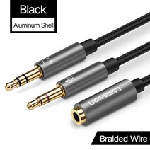 혼케이블 무저항잭 저항잭 동선 컴퓨터용 ugreen 스플리터 헤드폰 3.5mm 암-2 수 3.5mm 마이크 오디오 y 스플리터 케이블 헤드셋-PC 어댑터, 알루미늄 꼰, 협력사, 20cm