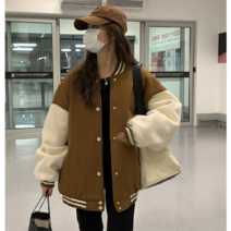 아메리칸 빈티지 기모 두툼한 맨투맨 점퍼 여학생의 가을겨울 루즈한 트렌디 하라주쿠 스타일 야구 점퍼입니다