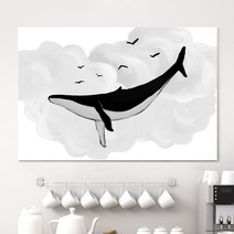 모던 북유럽 심플 혹등 고래 그림 액자 우영우 드라마 일러스트, 01. 모던 구름고래