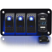 DC 12V-24V 3 갱 스위치 패널 비바람에 견디는 토글 로커 2 USB 자동차 보트 마린 트럭 캠핑카, 01 파란