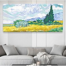명화그림 빈센트 반고흐 캔버스액자 별이빛나는밤 카페테라스 해바라기그림 대형 와이드 홈카페 인테리어 거실 침실 카페, 사이프러스 밀밭