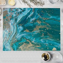 오션 블루 대리석 코튼 린넨 주방 플레이스 매트 골드 라인 패치 워크 식탁 32x42cm 그릇 코스터 패드 장식, [01] 32x42cm-Linen, [06] LM3525