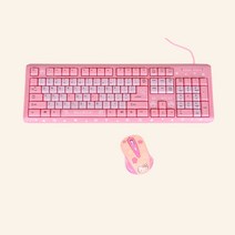 헬로키티 유선 키보드 마우스 세트 104키 USB 연결 귀여운 핑크 사무용 캐릭터 사무실, 정부표준배치, J: 104키 풀 핑크 + 벚꽃 무선 마우스