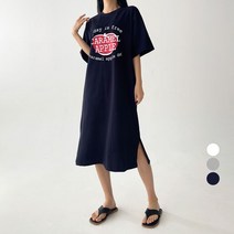 (무배)집앞마실룩 루즈핏 애플 레터링 반팔 롱 원피스