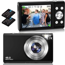 RUAHETIL 디지털 카메라 디지털 카메라 2.7K 1520P FHD1080P 녹화 오토 포커스 기능 4800만 화소 웹캠 손떨림 보정 16배 줌 8MP CMOS 센서 얼굴 검출 스마일 캡쳐 연속 촬영 셀카