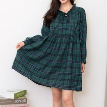 프릴 넥 미니 체크 원피스