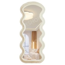 날씬 전신 거울 벨벳 물결 피팅 미러 침실 화장 의류 매장 인테리어 장식 벽걸이, 신록 170x70cm 벽걸이