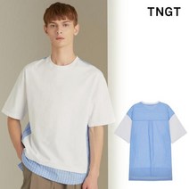 TNGT 화이트 오버핏 우븐배색 티셔츠