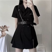 여성 졸업사진 컨셉 블랙 반팔 카라 원피스