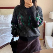 Ogfaour 추동 프렌치 나른 빈티지 그라데이션 앙고라 루즈핏 긴팔 니트 스웨터 A22093003
