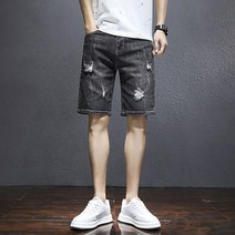 남성 청반바지 여름 얇은 데님 남성 캐주얼 5부 찢어진 일자 면 배기 미디엄 팬츠 뉴타임즈 C16 U153X827