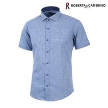 로베르타 디 까메리노 마혼방 슬럽사 슬림핏 블루 반소매 셔츠 RJ2-852-2