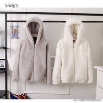 보리수 부드러운 후리스 페이크퍼 후드집업