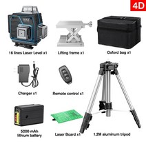 레이저레벨기 hsl 12 16 라인 3d 4d 녹색 레이저 레벨 360 셀프 레벨링 광학 레벨러 5200mah 8h 내구성 건설 도구 건물 삼각대, 16L-4