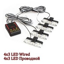 굴삭기 지게차 경광등 경고등 차량용 4x3 Led 무선 원격 구급차 경찰 조명 12V FSO 스트로브 경고 자동차 비상 플래시 스트로보 스코프 액세서리, wired 4x3 LED+Blue N Red