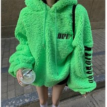 빅 사이즈 모자 달린 뽀글이 후드 직업 요즘 유행 연예인 의상 겨울 모직 두꺼운 따뜻한