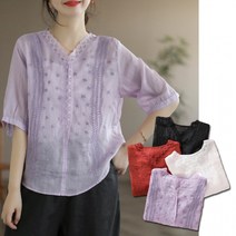 [CESS] 7989 레이스자수 반팔 블라우스 4색상
