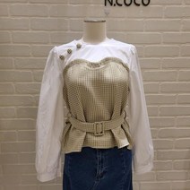 [엔코코] 제비가라프린트 벨트블라우스