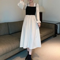 여자 뷔스티에 퍼프 롱 드레스 원피스 라운지룩 상견례원피스 수학여행코디