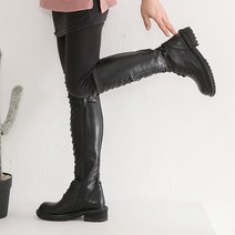 GL 둥근코 레이스업 옆지퍼 통굽 워커 롱부츠