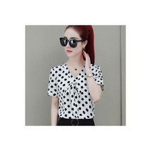 리본 타이 블라우스 스카프 반바지 소매 레이스 업 보우 카라 도트 셔츠 루즈 여성