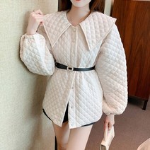 퀄팅 여자가죽자켓 여성 숏자켓 봄자켓 빈티지 긴 소매 파카 싱글 브레스트 벨트 겉옷 여성용 퀼트 인형 칼라 코트 겨울 상품