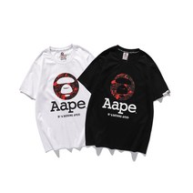 BAPE 조수 브랜드 고급 티셔츠 레드 블랙 위장 클래식 패턴 느슨한 반팔