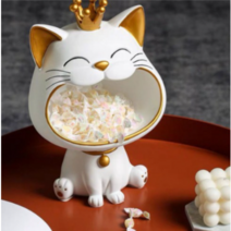 스마일 고양이 모형 트레이 명품 장식소품 Beauty Home Life, 화이트