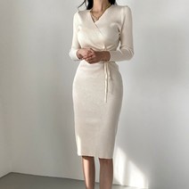 [당일출고] 2컬러 V넥 랩 골지 미디 원피스 [블랙 아이보리] C073