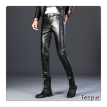 티피/Teepie 한국판 남성 캐주얼 라이더 가죽 팬츠 오토바이 전가죽 방풍 보온바지 기모 스키니 팬츠