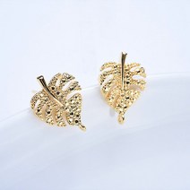 주얼리DIY세트 주얼리메이커 고급케이스 14x10MM 14K 골드 컬러 도금 황동 나무 잎 스터드 귀걸이 보석 만들기 용품 Diy 액세서리