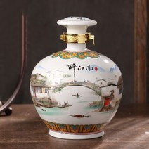 경덕진 술항아리 채색 그림 도자기 술단지, 버섯병 1.5L 취 강남