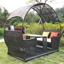 전원주택 정원 카페 정자 조립식 파라고 감성원두막 퍼걸러 원형파고라, 브라운 4인승  캐노피 없음