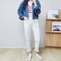 프롬하트 편한뒷밴딩 배기핏 팬츠 화이트진 일자바지 화이트스키니진