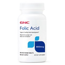 GNC Folic Acid 800 MCG 100 VEGETARIAN TABLETS 엽산 100정, 800mg, 1개