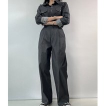 페페 생지 데님 카라 셔츠 남방 뒷밴딩 슬랙스 세트 데님셋업 투피스 점프수트